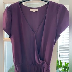 Deep purple Loft tulip sleeve faux wrap jumpsuit